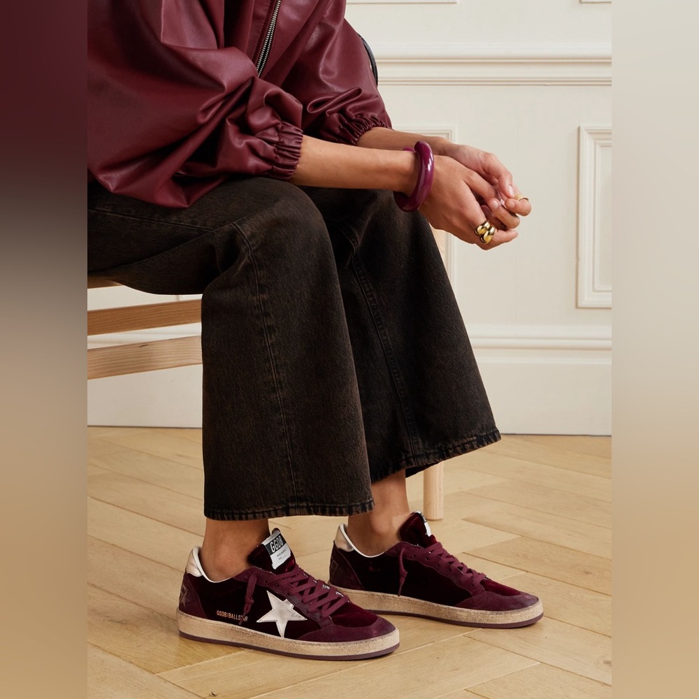 Golden Goose Burgundy and White Sneakers